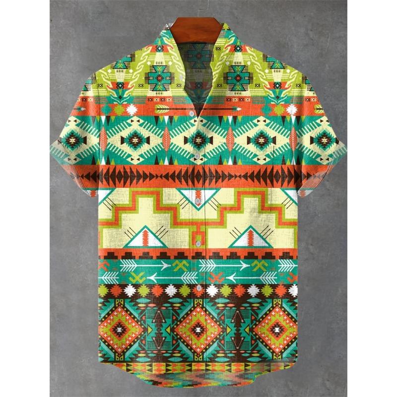 Men's Linen 80% Shirt Vintage Short Sleeve Fashion Tops Summer Casual Ethnic Clothing Shirt Men's Street Shirt