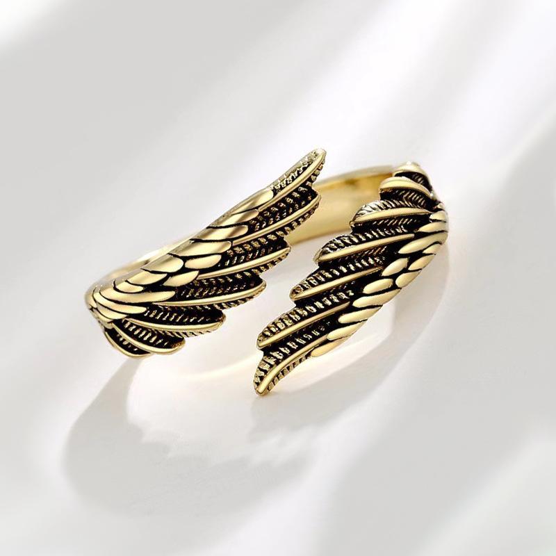 Antique Gold Angel Wing Ring Elegant Couple Rings for Him and Her