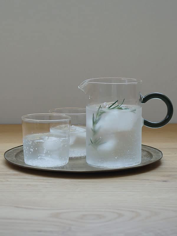 SKON Glass Jug with Microwave Safe Ring, Gray, Approx. 720ml, Heat-Resistant Glass,