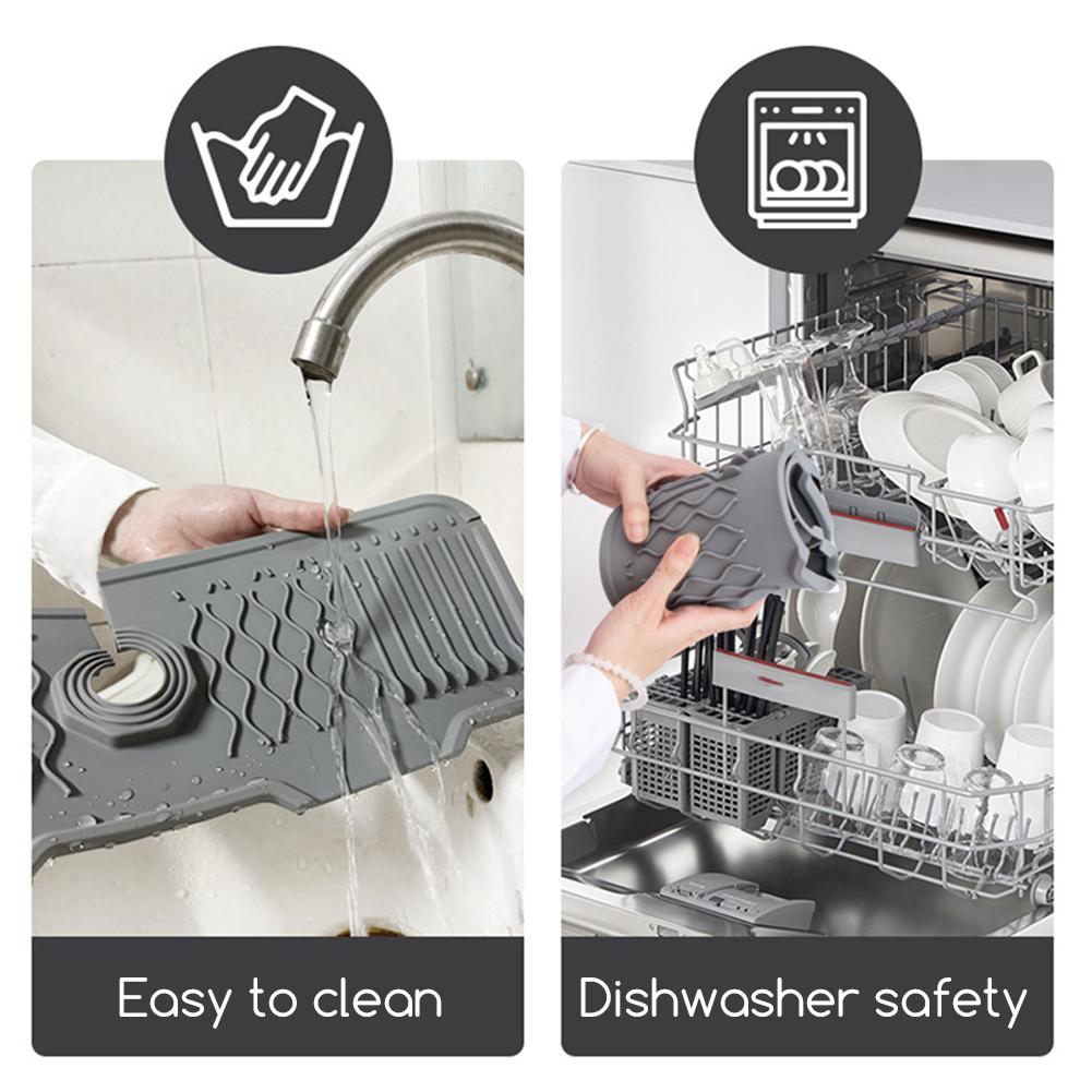Silicone Sink Faucet Mat Splash Guard for Kitchen Sink Faucet Drain Pad Accessories Sink Protector Mat Draining Pad DIY Cuttable