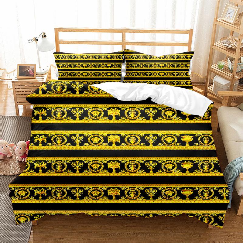 Digital Striped Pattern Floral 3D Digital Printing Bedding Quilt Cover Three-Piece Set 90*190