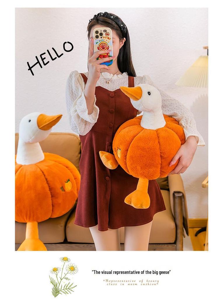 Large Pumpkin Goose Plush Pillow - Cute and Funny White Goose Duck Toy