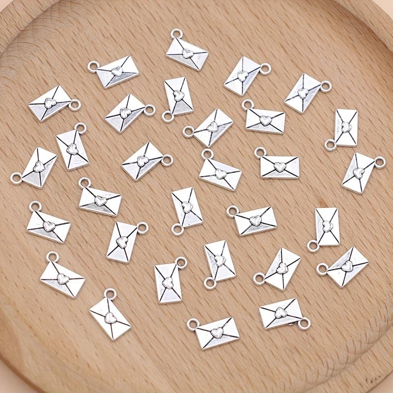 30 pieces of zinc alloy silver envelope ornaments, DIY jewelry pendant for handmade necklaces and earring accessories
