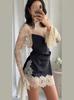 Women's Lace Spliced Long Sleeve Sexy Short Dress