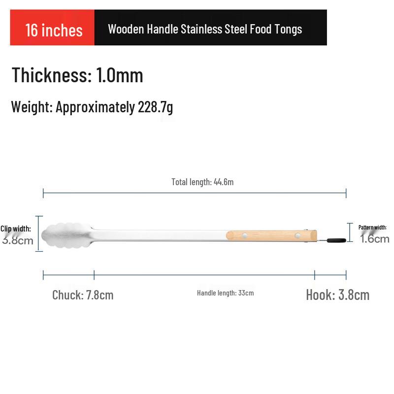 Stainless Steel Food Tongs with Wooden Handle