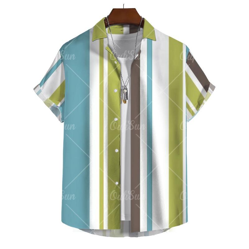 Hawaiianische Herren-Streifenshirts Für Bluse Herren Camisa Social Kurzarm Lässiges Oberteil Übergröße Fitnessstudio Kleidung Mode Herren Vintage
