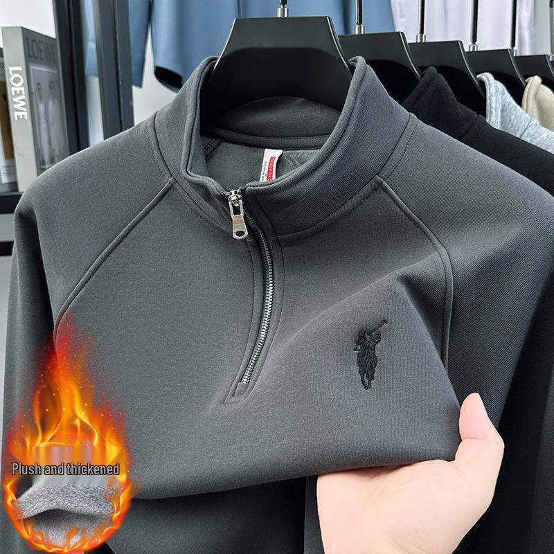 

Men s Heavyweight Half-Zip Hoodie with Embroidered Design - 600g Winter 2026 Edition, Plus Velvet Warm Inner Layer M
