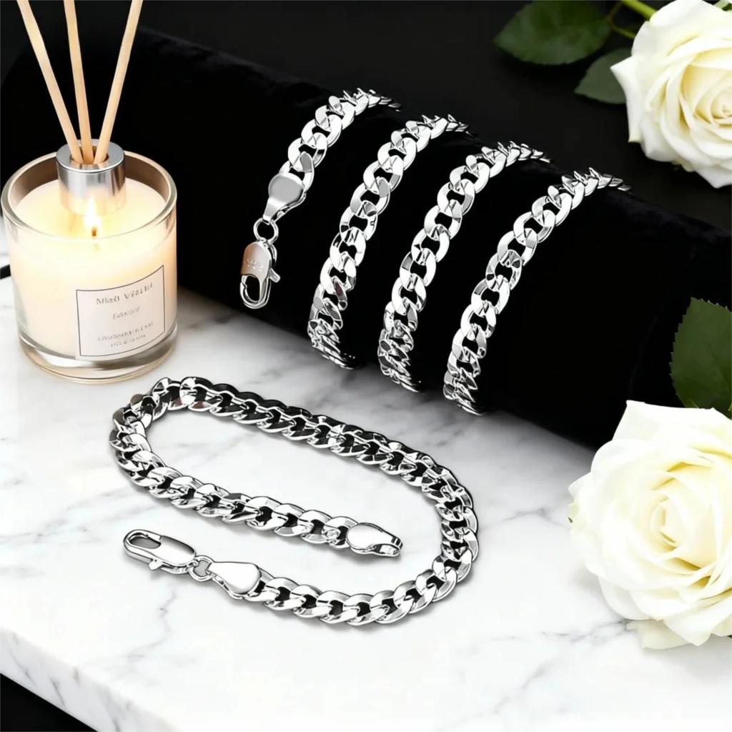 Luxury Designer Copper Charm 7MM Chain Bracelets Neckalces Jewelry Set for Man Women Fashion Party Wedding Gift