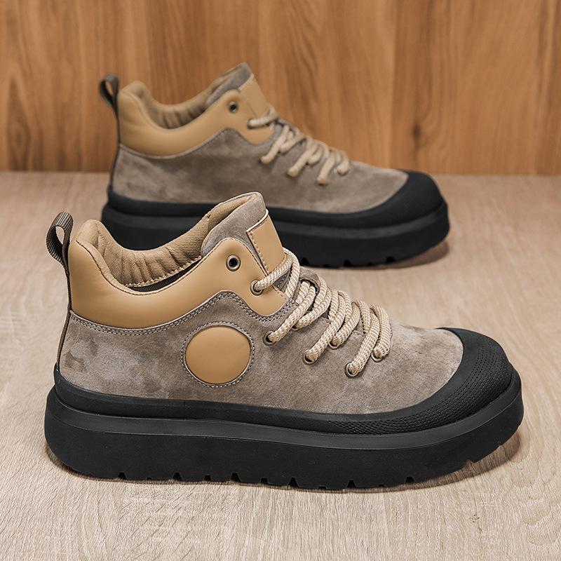 High-top men s shoes new winter British retro leather casual mid-top shoes platform sneakers 39 [standard sports code]