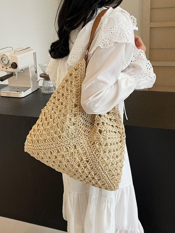 Summer Straw Woven Beach Bag - Large Capacity Shoulder Bag for Travel & Commuting