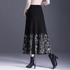 2025 Autumn/Winter Floral Knitted Wool A-Line Skirt - High Waist, Elastic, Thick Long Swing Skirt