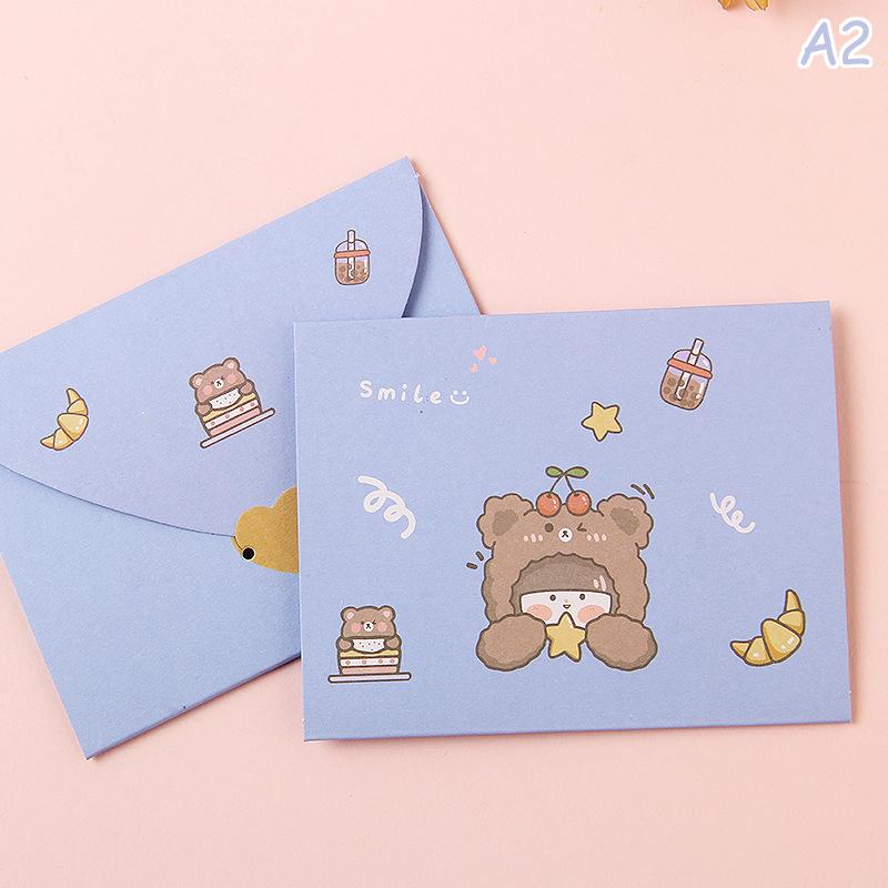 10PCS Cute Cartoon Gift Card Folded Envelope Greeting Card Holiday Wishes Thank You Gift Message Confession