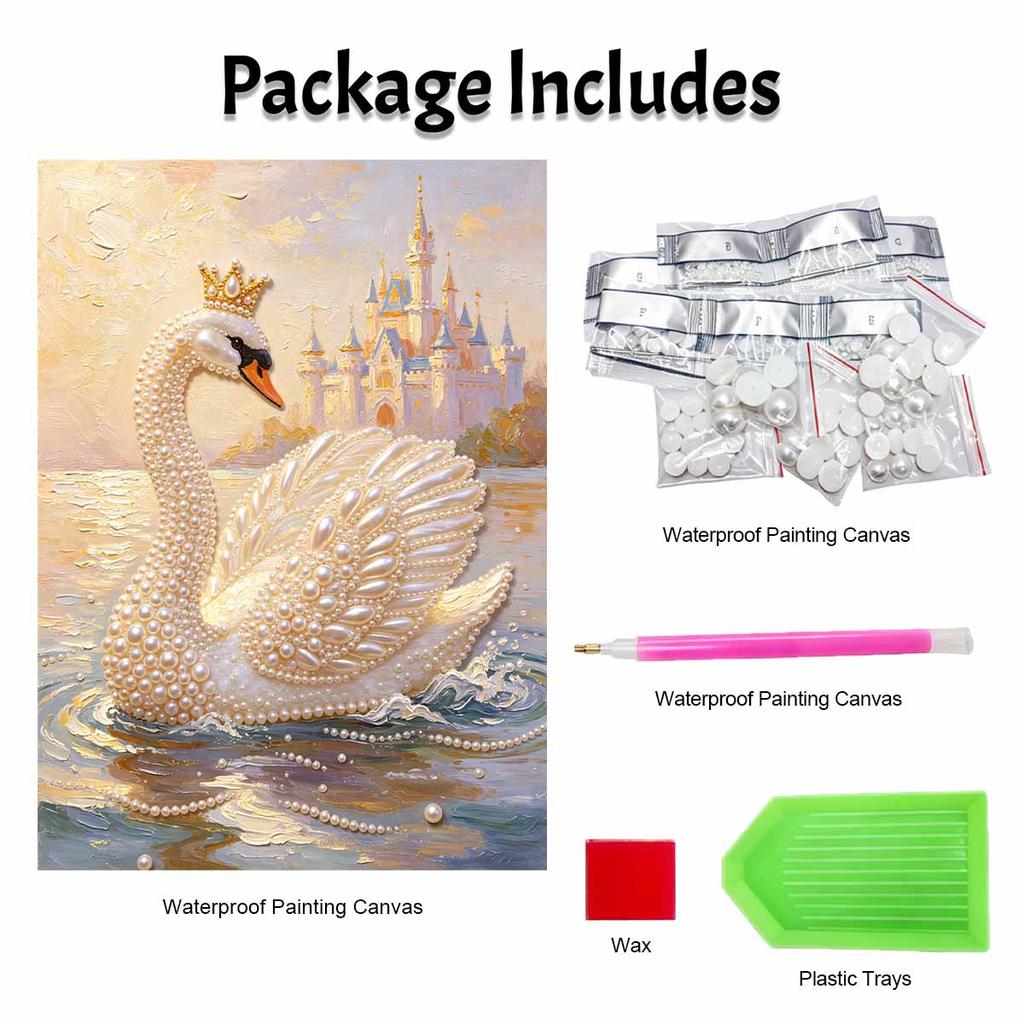 Frameless DIY Pearl Bead Painting Kit Elegant Swan Castle Pattern Creative Relaxing Craft Canvas Home Decor Adult Gift