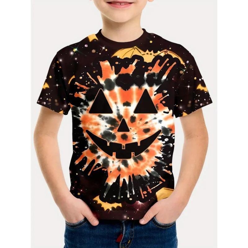Halloween Jungen T-Shirt Kürbis Muster Sommer Kurzarm Totenkopf Mode Print Kinder Oberteile 2-10 Jahre Party Geschenk Kinderkleidung