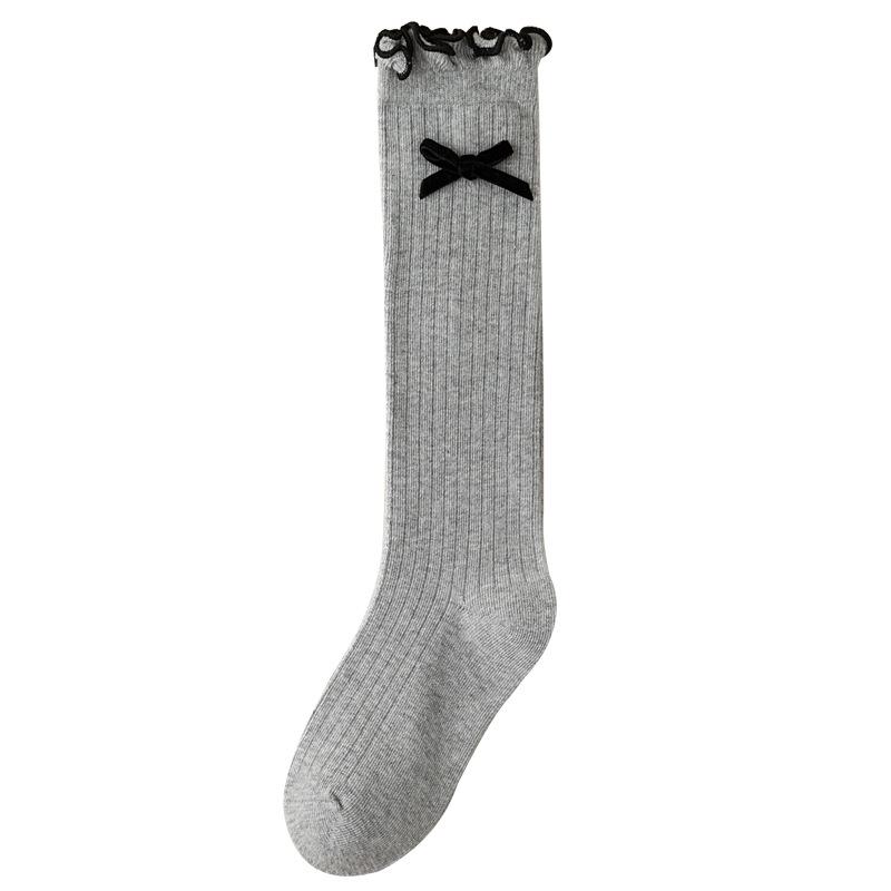 

Girls Thigh-High Socks - Spring & Autumn Academy Style with Korean Lace Bow, Medium & Large Child Sizes 8-12 Years (Foot Length 20-22 cm) сірий колір