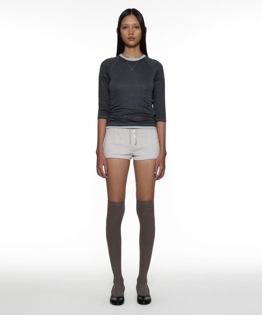 PARTIMENTO WOMEN Pwc Sheer Raglan Three-Quarter Sleeve Tee_Charcoal