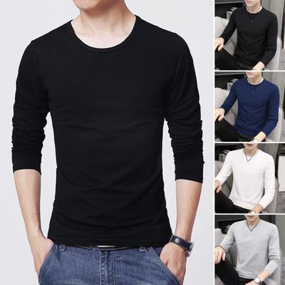 Herren-Oberteil, einfarbig, langärmelig, Rundhalsausschnitt, für den Alltag, mittellang, leichtes Material, lässiger Stil, Sport-T-Shirt