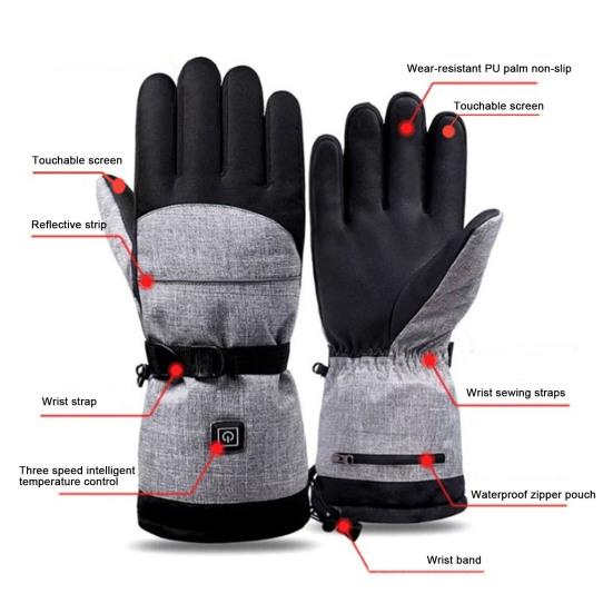 Electric Heated Gloves Battery Operated Winter Ski Gloves Waterproof Touchscreen Warming Gloves for Outdoor Motorcycle Hiking