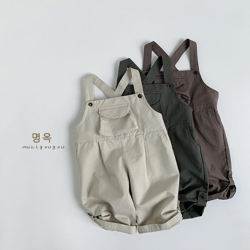 Solid Color Casual Versatile Korean Style Unisex Kids Suspender Long Pants
