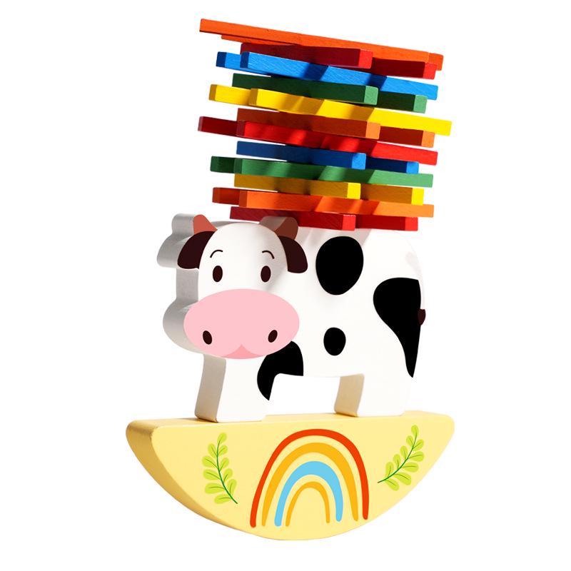 Children's Wooden Cow Balance Stick Game - Early Education Hand-Eye Coordination Puzzle Toy