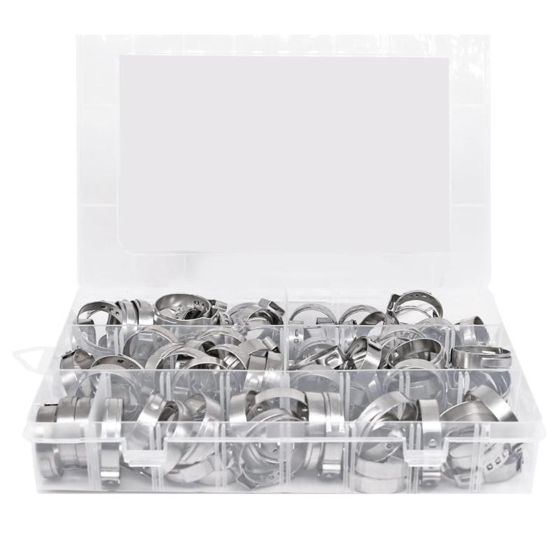 Practical Sturdy Stainless Steel Hose Clamp Set 100Pieces Assorted Size Accessory for Secure Piping Connection