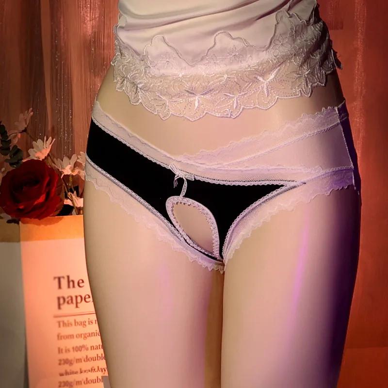 Women Sexy Panties Lace Open Crotch Underwear Seductive Low Rise Briefs Erotic Underpants See Through Lingerie Sissy Clothing