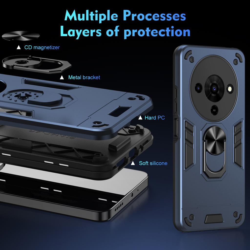 Pro ZTE Blade A76 4G Pouzdro PC+TPU Ochrana proti pádu Kryt telefonu s prstenovým stojánkem
