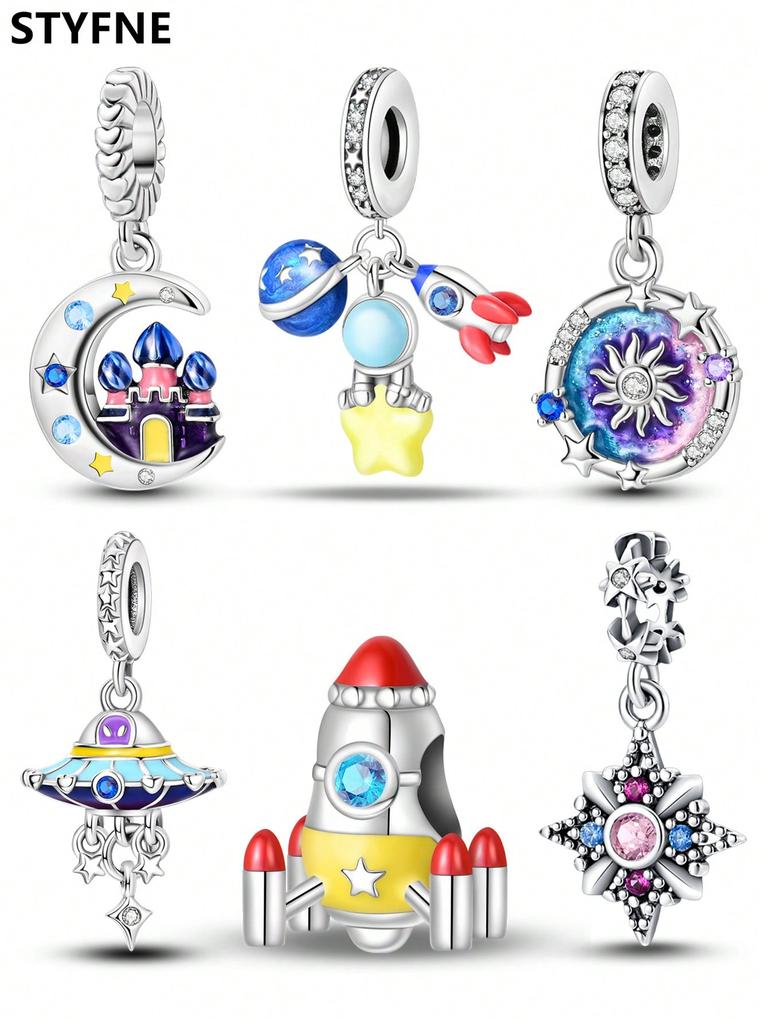 Charms Plata The Universe The Moon The Stars Beads Charm Copper Plated Fit Charms Original Bracelet For Jewelry Making Diy Charm