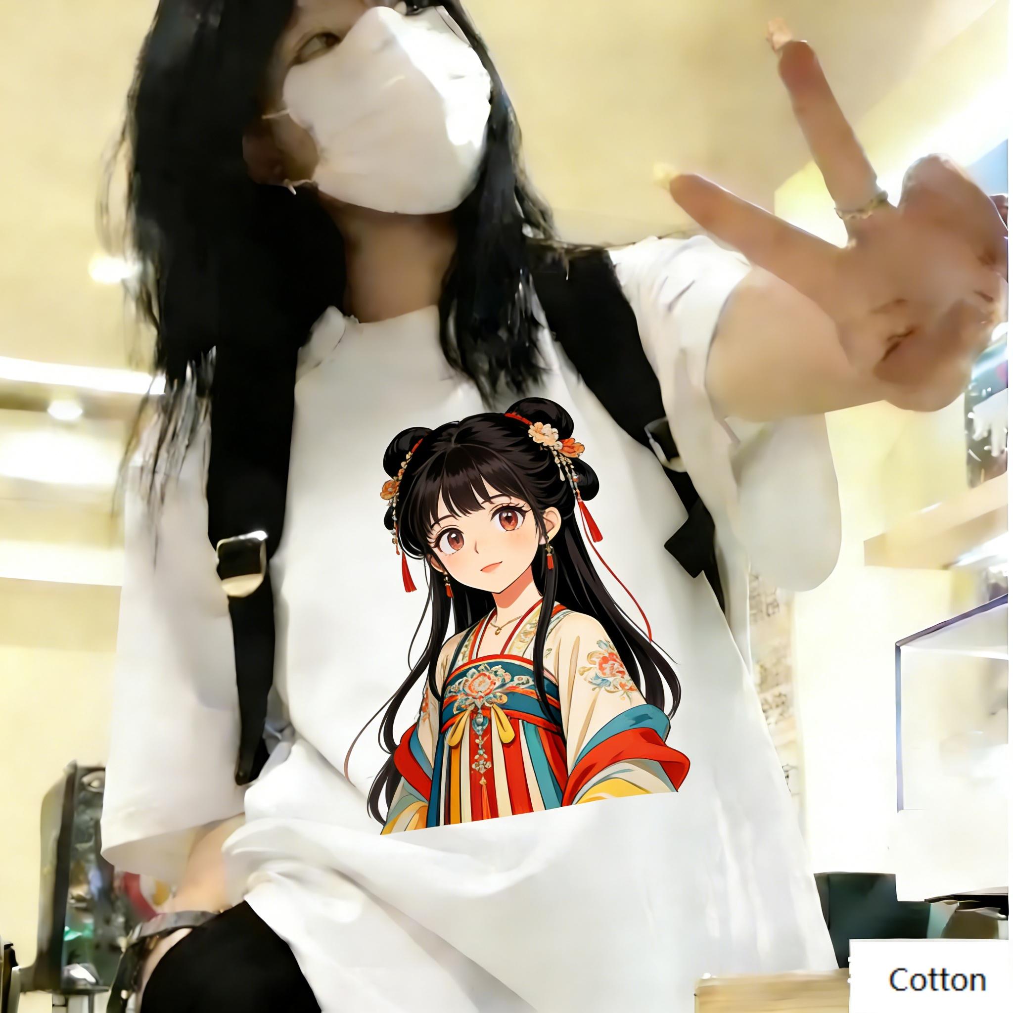 

Chinese Style Unisex Cotton TShirt Featuring Cute Hanfu Anime Girl Design Traditional Culture Print Top for Trendy Individuals 4XL
