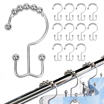 12 Pcs Shower Curtain Hooks Rust Proof Metal Shower Curtain Hooks Double Sided Smooth Shower Curtain Holders with Beads for Bathroom Shower Curtain