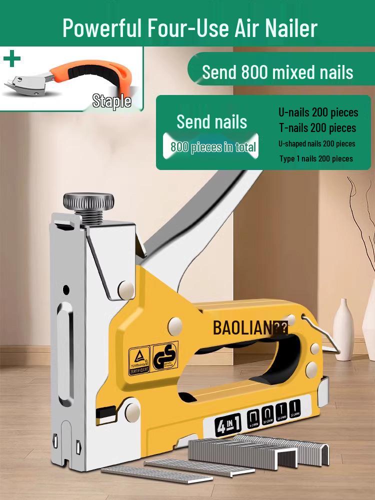 Manual Pneumatic Nail Gun: Brad Nailer, Steel Nailer, U-Shaped & Straight Nails for Wire Trough and Woodworking.