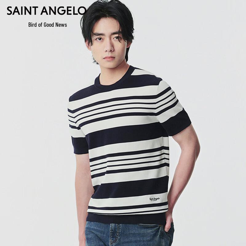 Baoxiniao Men s Striped Round Neck T-shirt XL