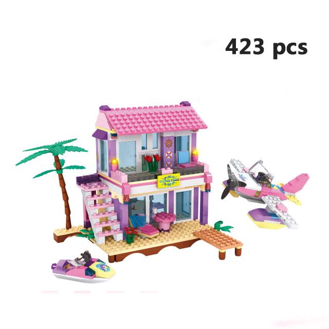 Haus Villa Architektur Cottage Modell Bausteine Ziegel Freunde Für Mädchen Strand Hütte Modulare Home Village Kreative Stadt Shop