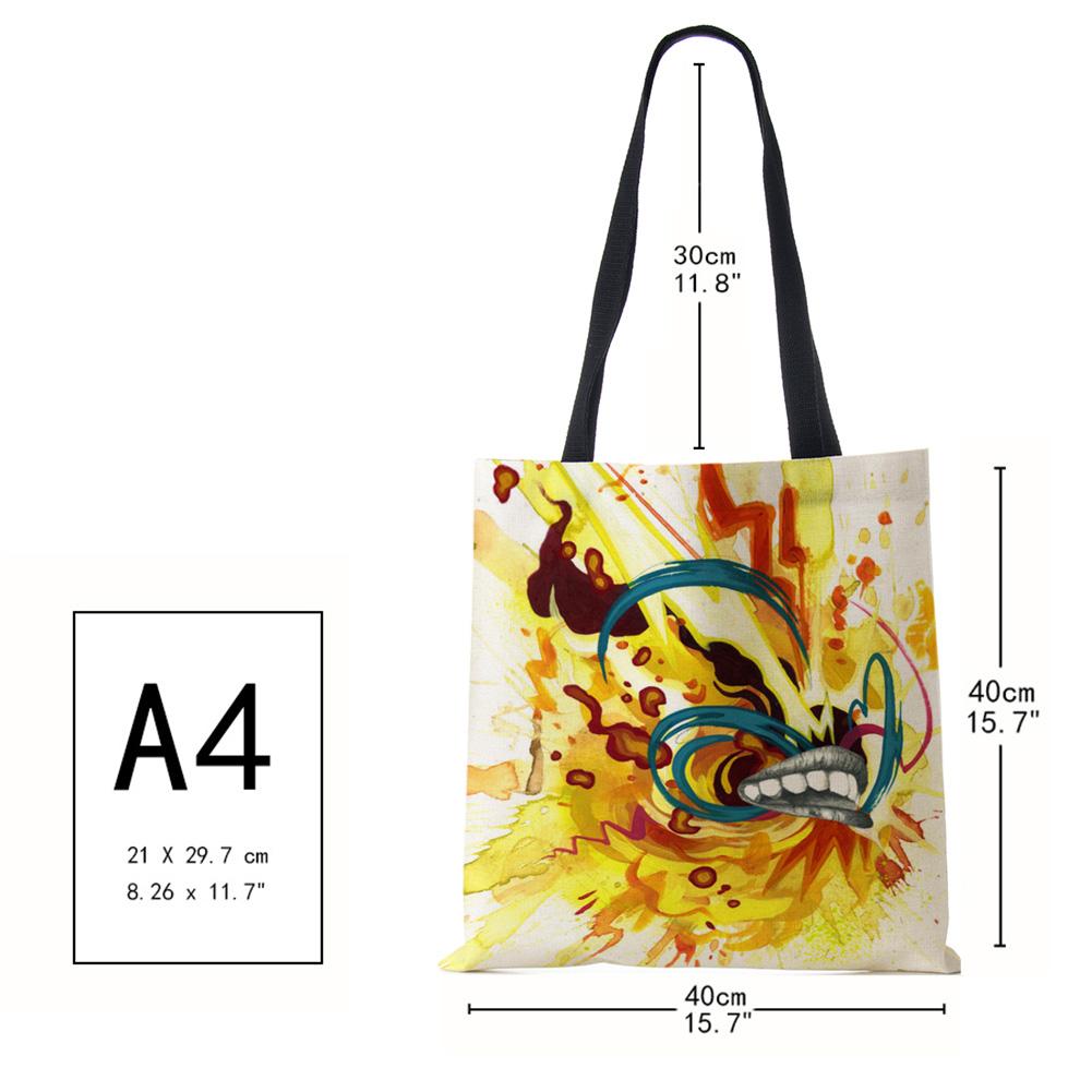 Painted Canvas Tote Shoulder Bag Women Cute Print Harajuku Casual Shopping Handbag Reusable Large Capacity Beach Bag