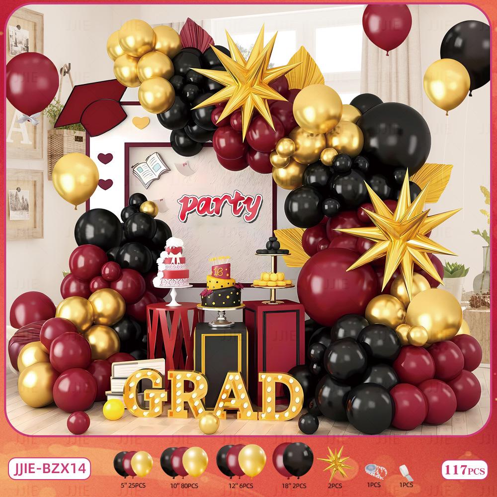 Elegant Red, Black & Gold Balloon Chain Set for Celebrations: Birthday, Graduation, Wedding