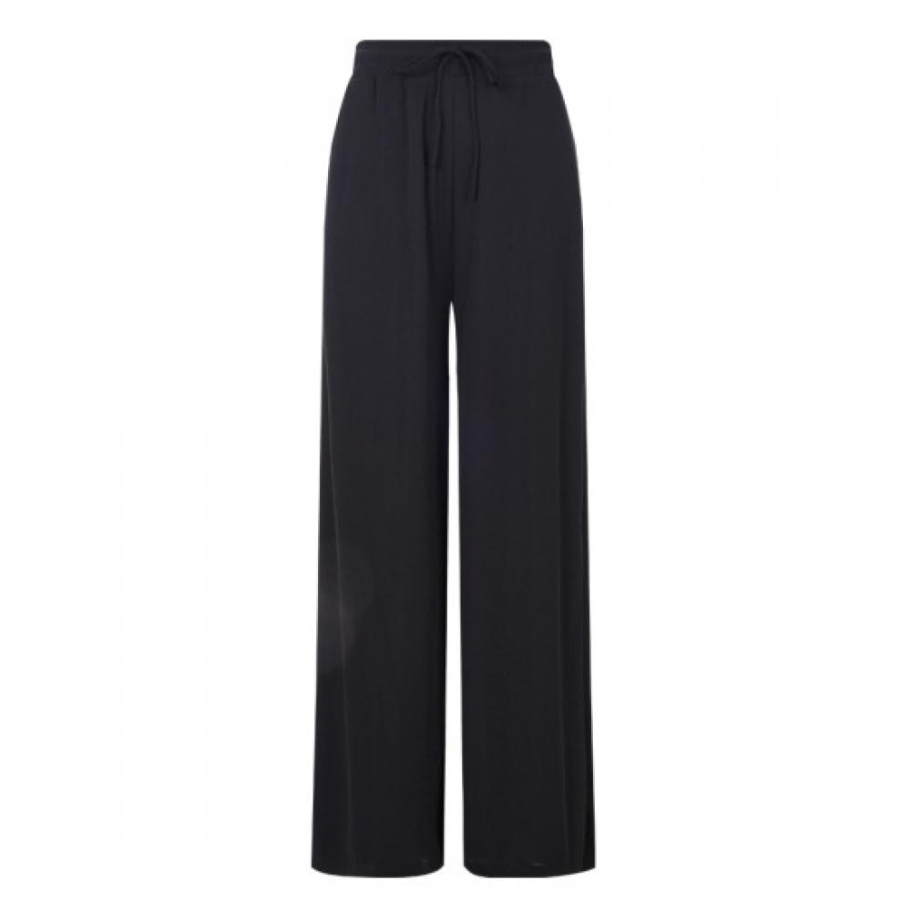 Shop   Women Ribbed Stretch Wide Pants Waistband Pocket Black Pic Wpt 20563