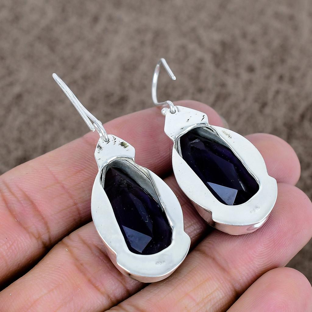 Blue Topaz Gemstone Handmade 925 Sterling Silver Jewelry Earring 2.13" KKG-616