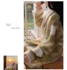 Autumn/Winter Women's Coral Fleece Bathrobe: V-neck, Belted, Long Sleeves, Mid-length, Sweet Style, Warm Homewear.