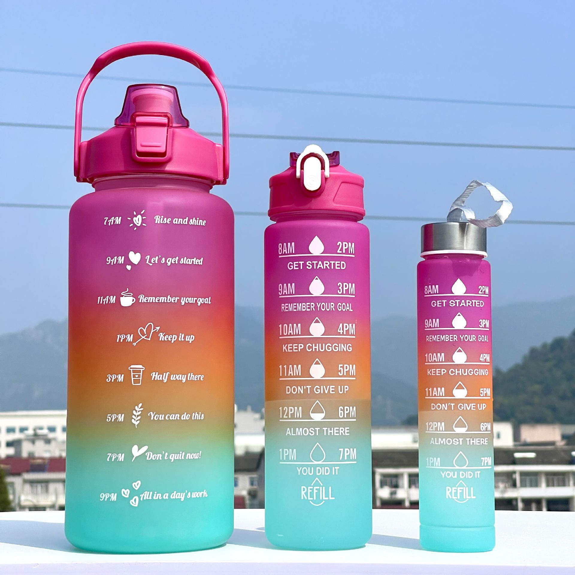 

Gradient Three-Piece Sports Water Bottle Set with Bounce Lid and Leak-Proof Rainbow Sleeve 300ml—2L (included)