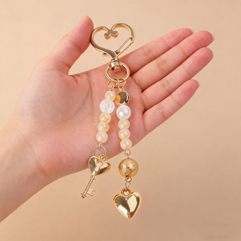 Perlen Herz Anhänger Schlüsselanhänger Zubehör stilvoll Legierung Freundschaft Schmuck Elegant Valentinstagsgeschenk Für Sie