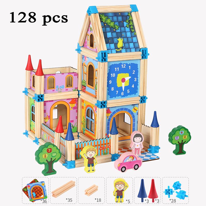 

128 шт /268 шт Деревянный кукольный домик Миниатюрный DIY Кукольный домик с куклой Детские строительные блоки Игрушки для детей Подарки Праздничное время