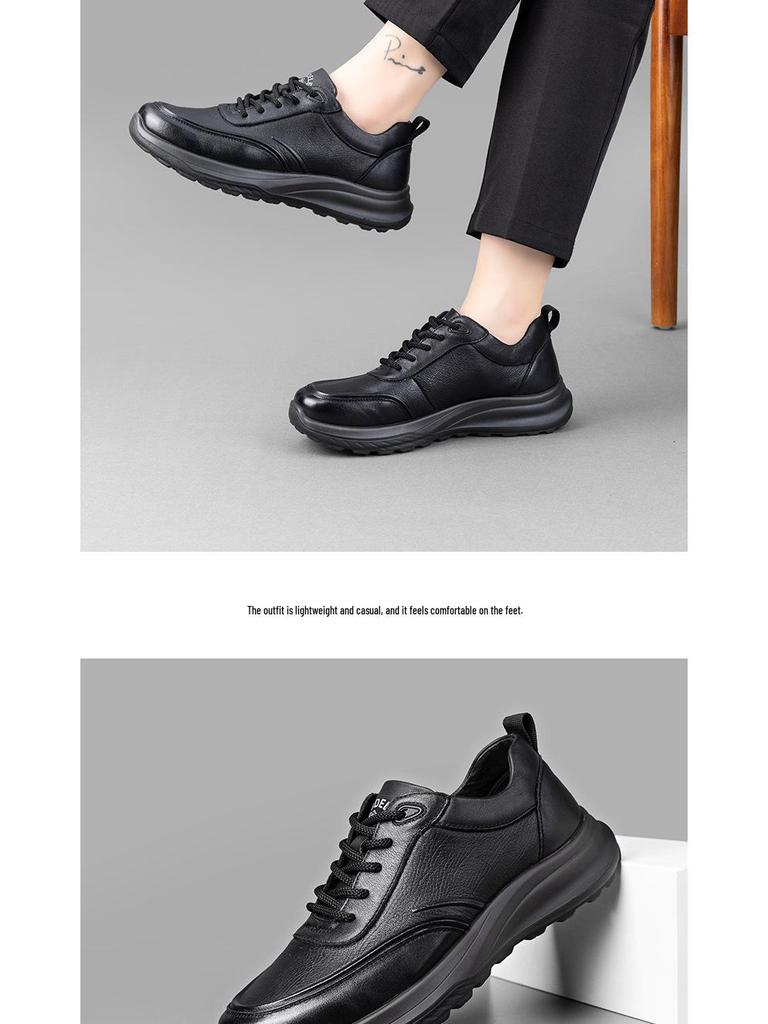 Fu De Le 2025 Men's Genuine Leather Non-Slip Dad Shoes - Soft Sole, Comfortable Cowhide Leather