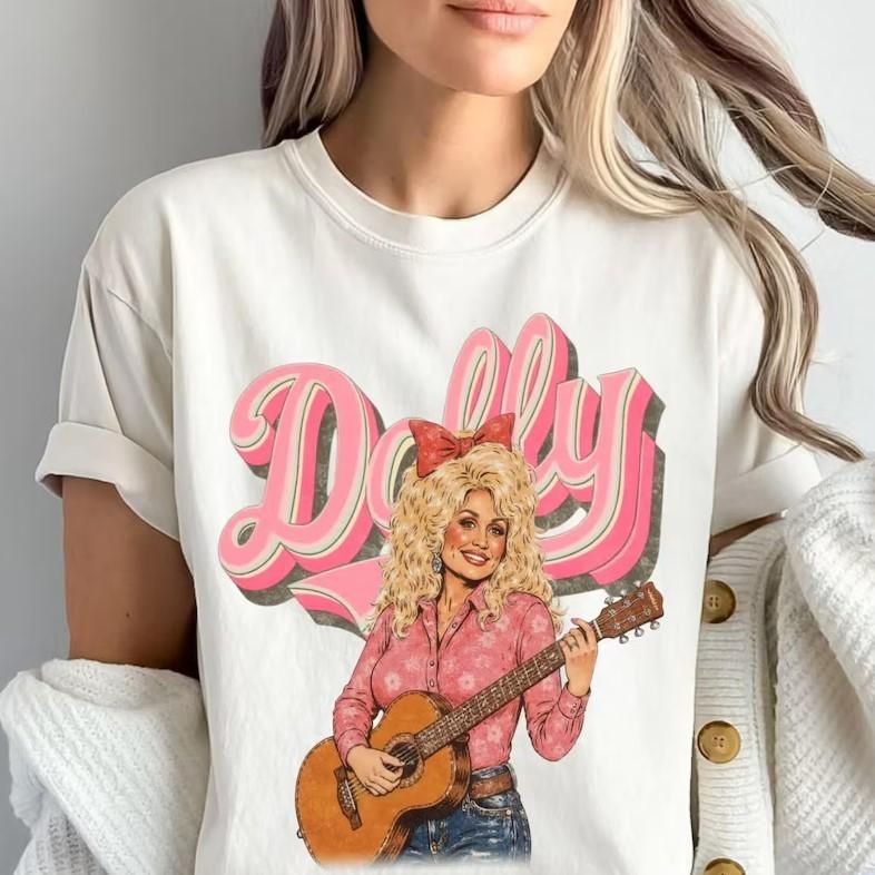 Retro Dolly Shirt Pink Cowgirl Graphic Tee Country Music Shirt Western Shirt