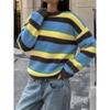 Women S Blue Round Neck Striped Knitted Sweater Casual Commute Style