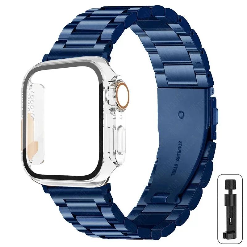 Armband i rostfritt stål + Ultrafodral för Apple Watch-band 10 42 mm 46 mm 44 mm 45 mm 41 mm 40 mm metallarmband för iwatch-serien 9 8 7 6 SE
