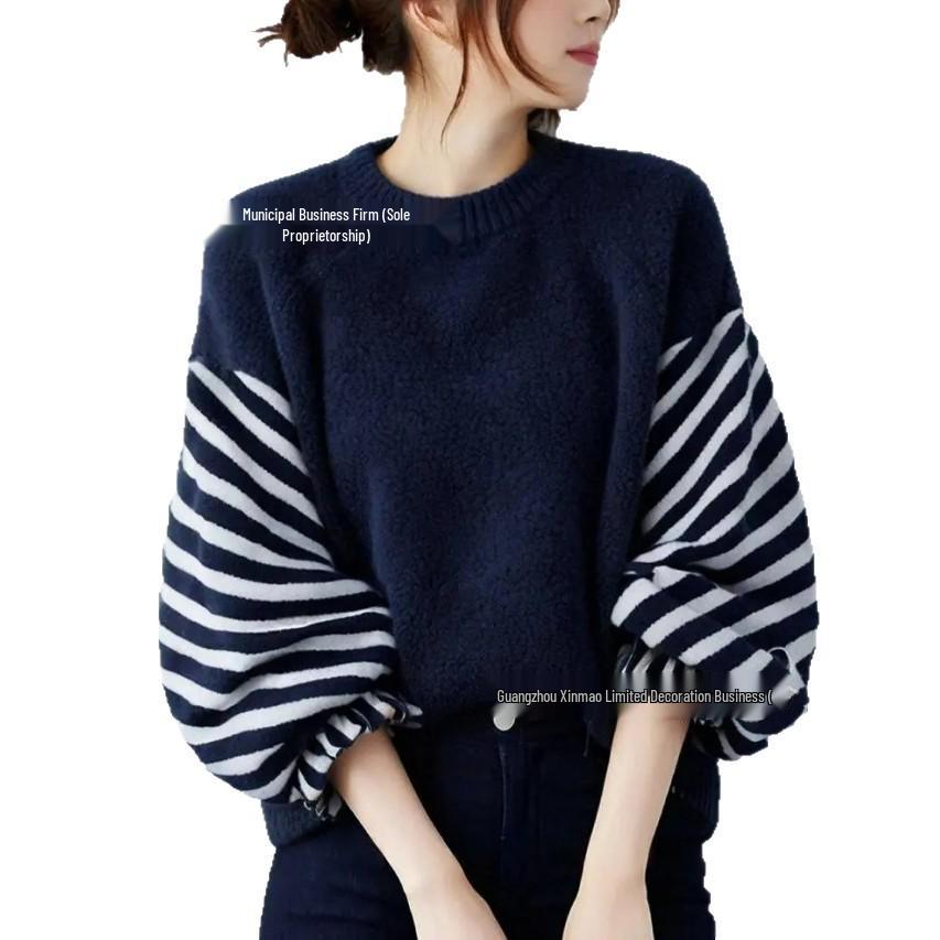 Autumn/Winter 2025 Loose Lantern Sleeve Sweater for Japan & South Korea - Casual Round Neck Style