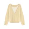 Autumn and winter new top yellow fake two-piece knitted sweater slim-fitting long-sleeved sweater women's high-end women's clothing