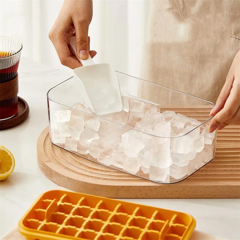Multifuctional Ice Cube Molds Silicones Ice Mould Food Grade Mold Square Container Cold Drink Set Button Press Gather Ice Maker