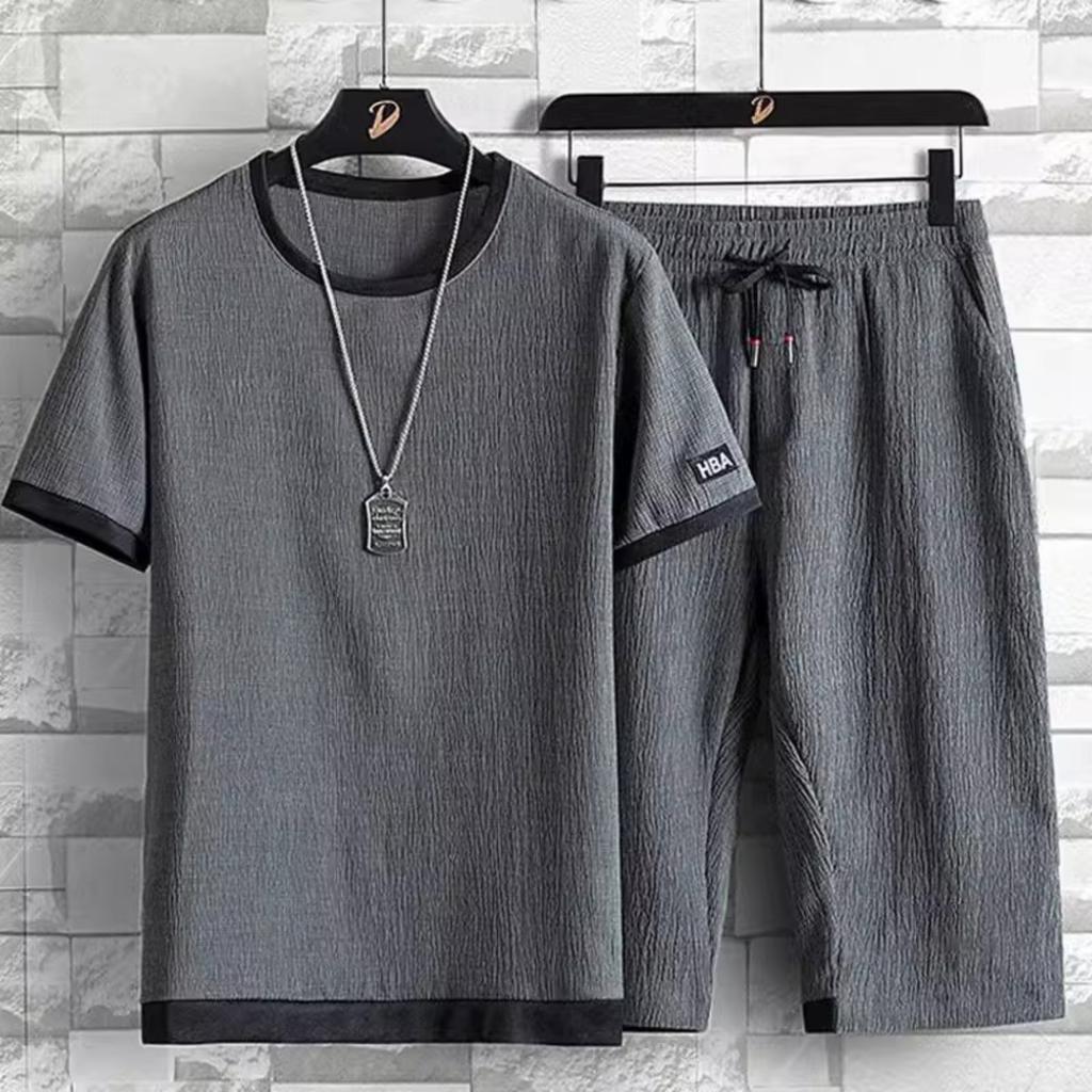 Summer Casual Sports Set For Men Ice-Silk Short-Sleeve T-Shirt And Shorts Complete Two-Piece Set For Guys Stylish Two-Piece Outfit