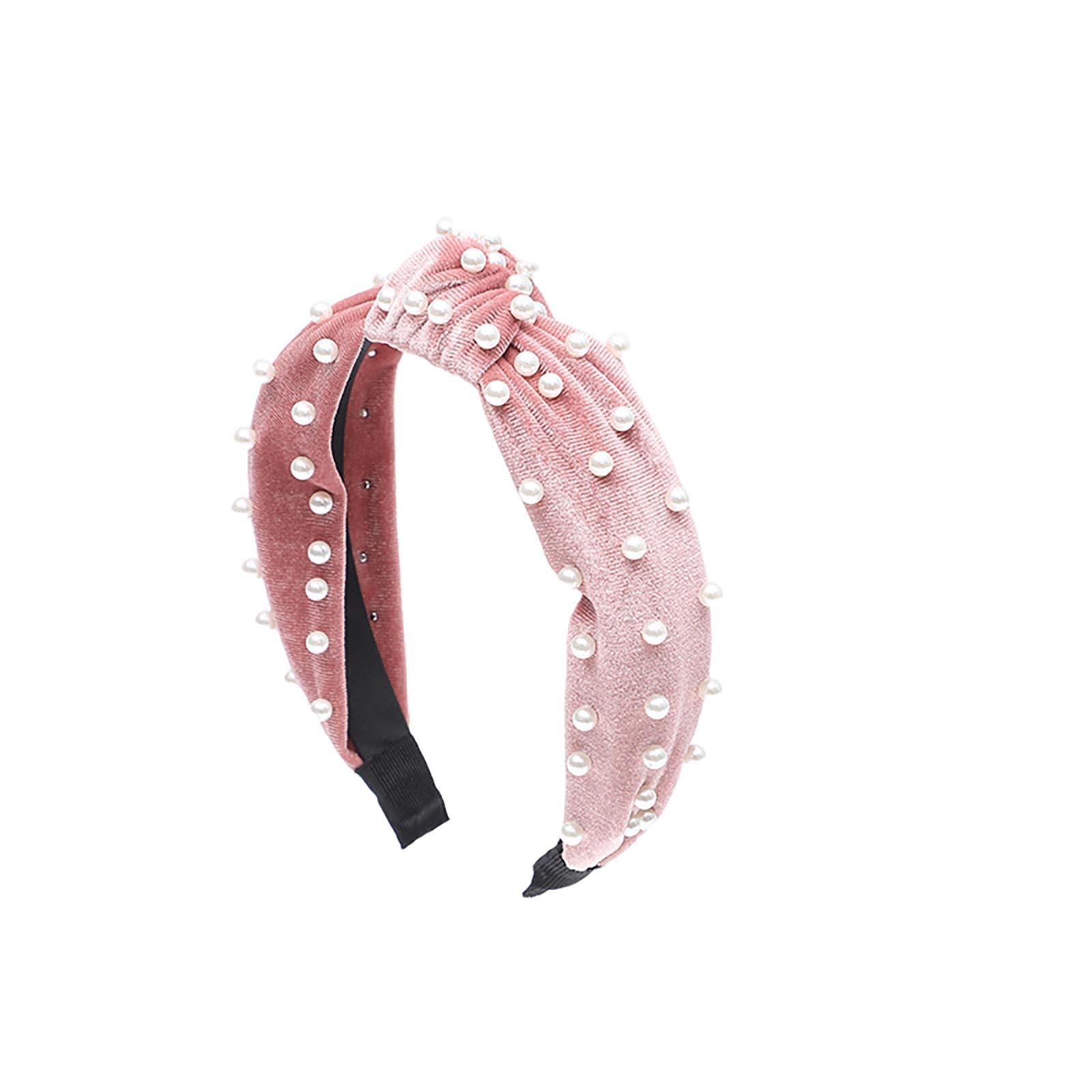

Модная бархатная повязка на голову с бантом и бисером, женская повязка на голову для волос, повязка на голову для девочек One Size розовый